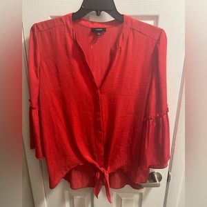 NWOT Alfani Red Tie Front Flounce Sleeve top Sz L